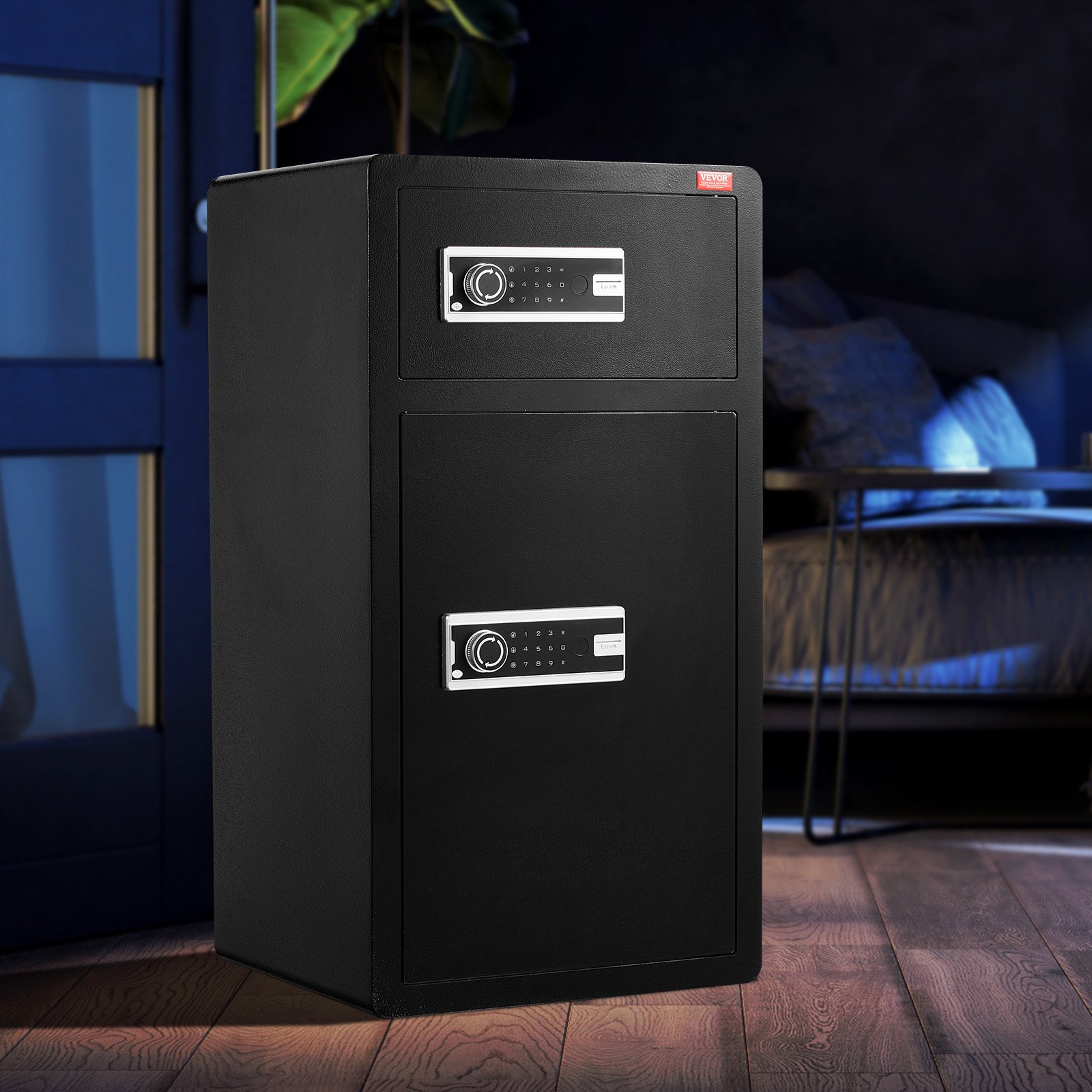 VEVOR Safe with fireproof wallet, double-door safe 7.2 cubic feet, 2 height-adjustable dividers, digital furniture safe with key and code, safe for money, jewelry, and valuables, black
