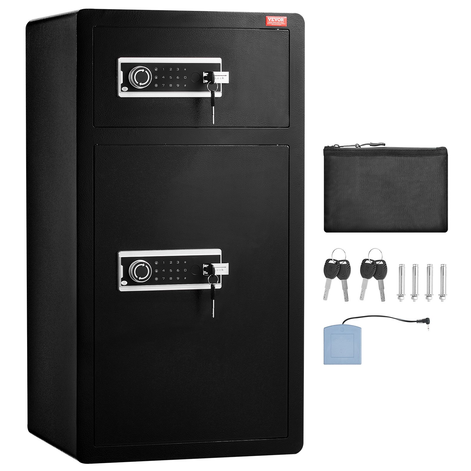 VEVOR Safe Tresor mit feuerfester Geldtasche, Doppeltüren-Safe 204 L, 2 höhenverstellbare Trennwände, digitaler Möbeltresor mit Schlüssel, Code, Safe für Geld Schmuck Wertsachen, Schwarz