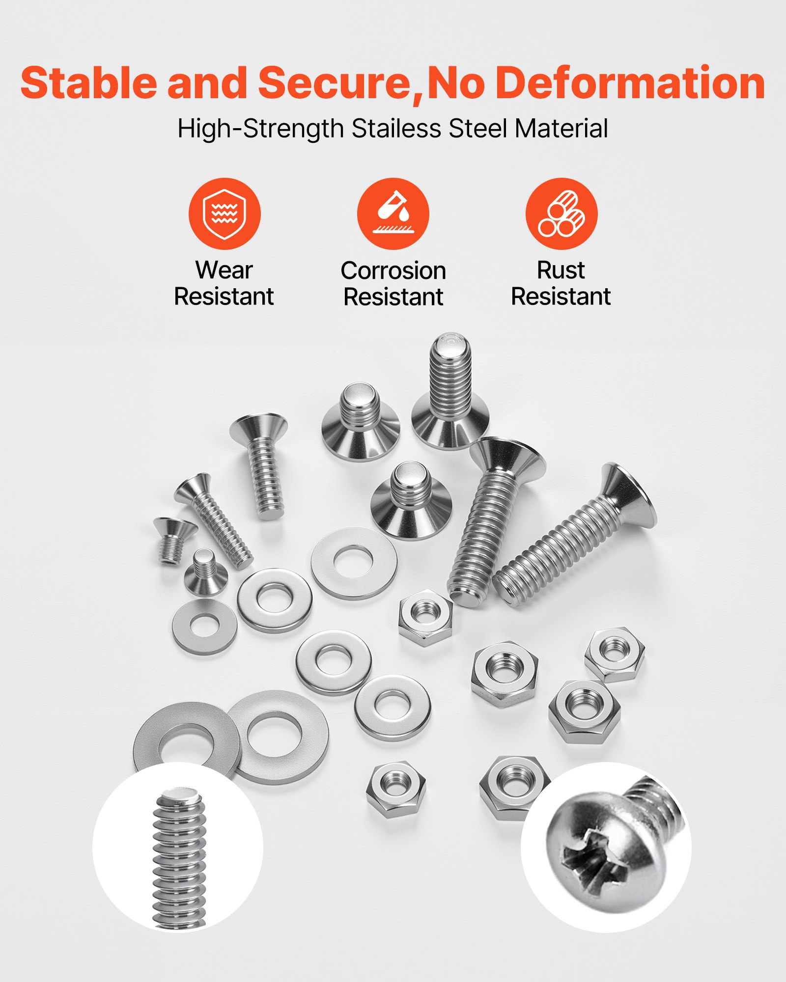 VEVOR 720 Pcs Bolts and Nuts Assortment Kit, Imperial Machine Screws and Flat Washers, Stainless Steel 6-32,8-32,10-24,1/4-20, for Furniture /Equipment/Vehicle Assembly, Silver
