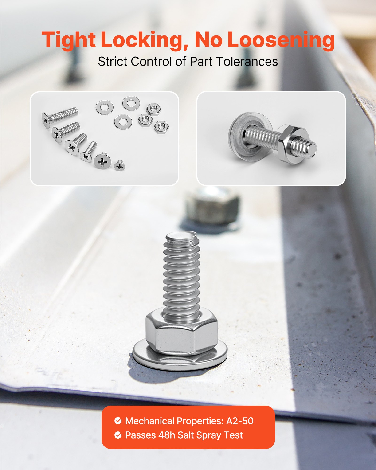 VEVOR 720 Pcs Bolts and Nuts Assortment Kit, Imperial Machine Screws and Flat Washers, Stainless Steel 6-32,8-32,10-24,1/4-20, for Furniture /Equipment/Vehicle Assembly, Silver