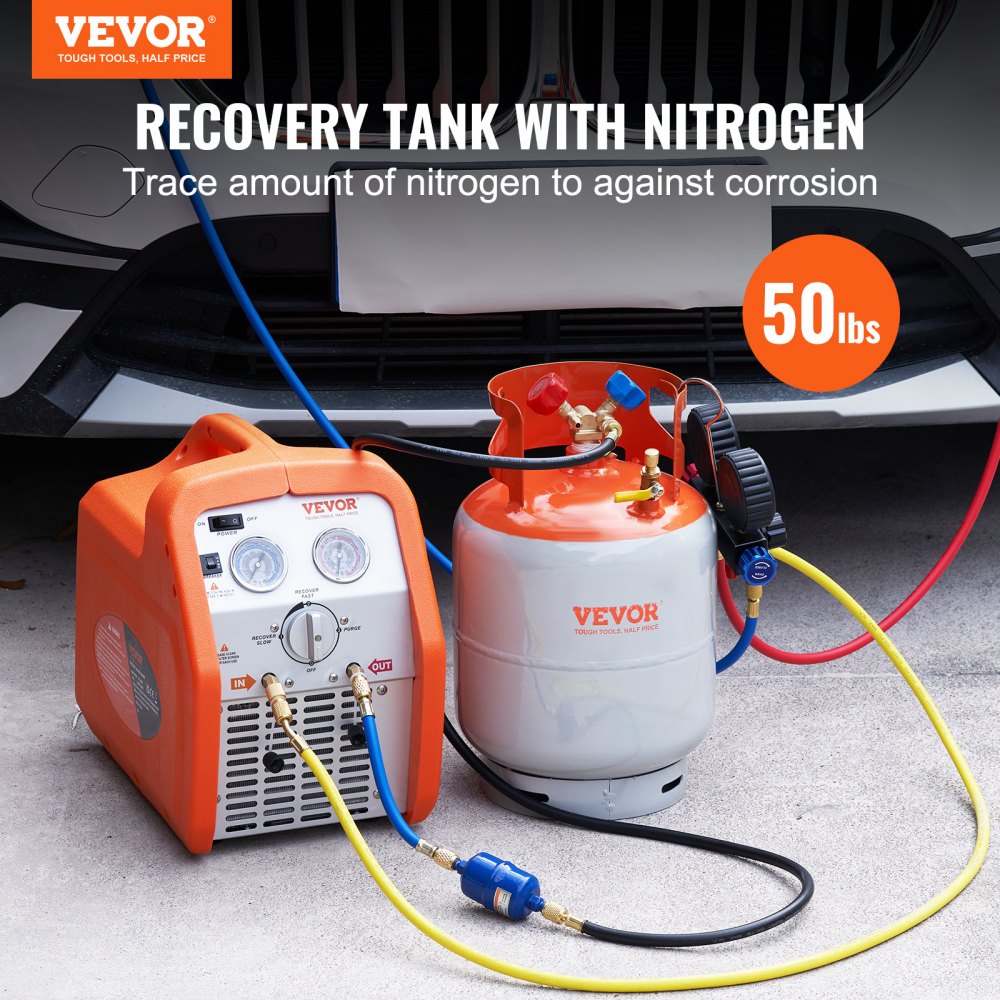 VEVOR Kältemittel-Ausgleichsbehälter, 50 Pfund Fassungsvermögen, tragbarer 400-psi-Zylindertank mit Y-Ventil für Flüssigkeit/Dampf, hochversiegelter Ausgleichsbehälter für R22/R134A/R410A, Orange+Grau
