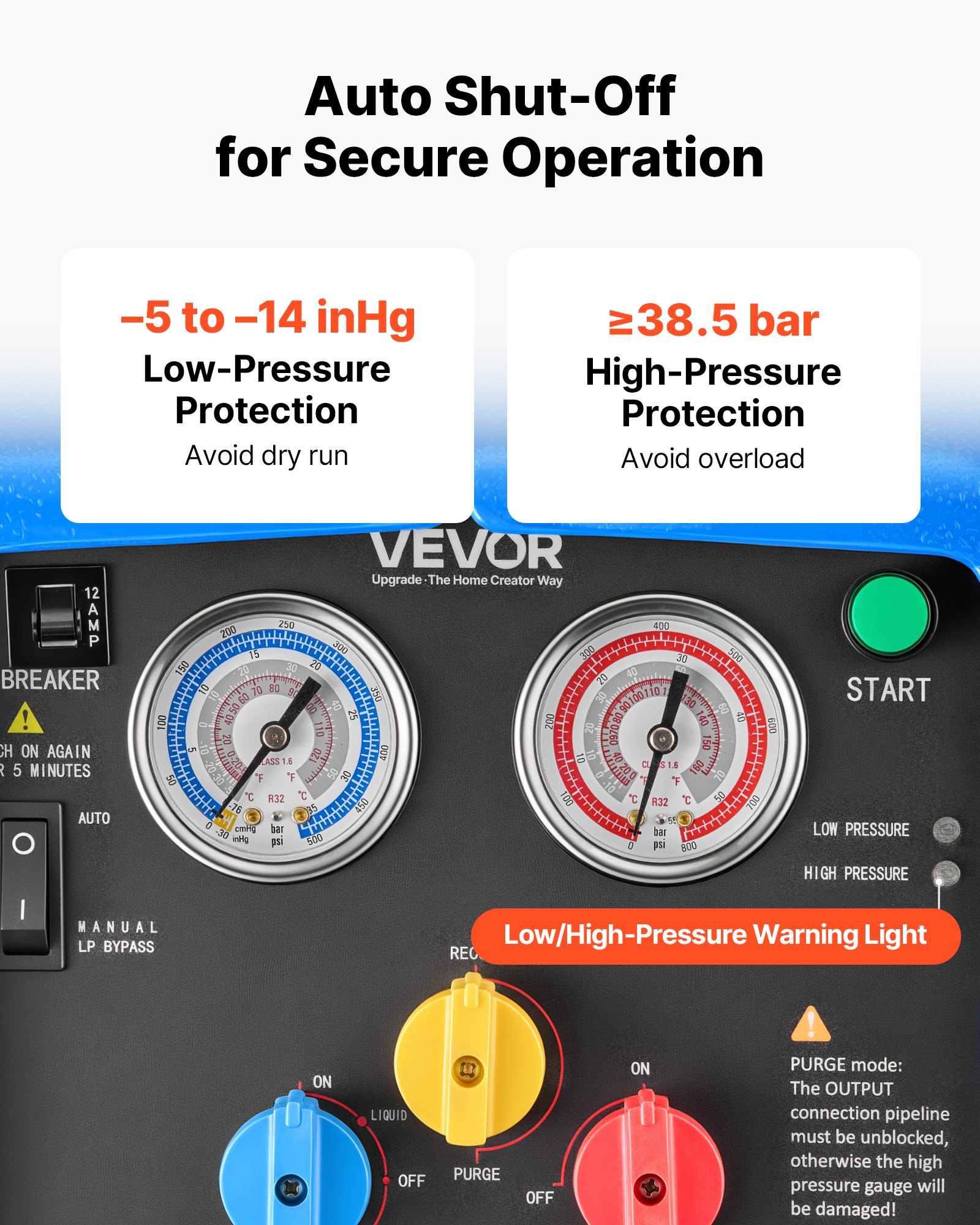 VEVOR Kältemittelabsauggerät Tragbare Kältemittel Absaugstation, 220V/50Hz 1450 U/min. 1 PS mit Zweizylinder Absauganlage für Kältemittel A1 & A2L, Rückgewinnungsgerät für KFZ- & Hausklimaanlagen