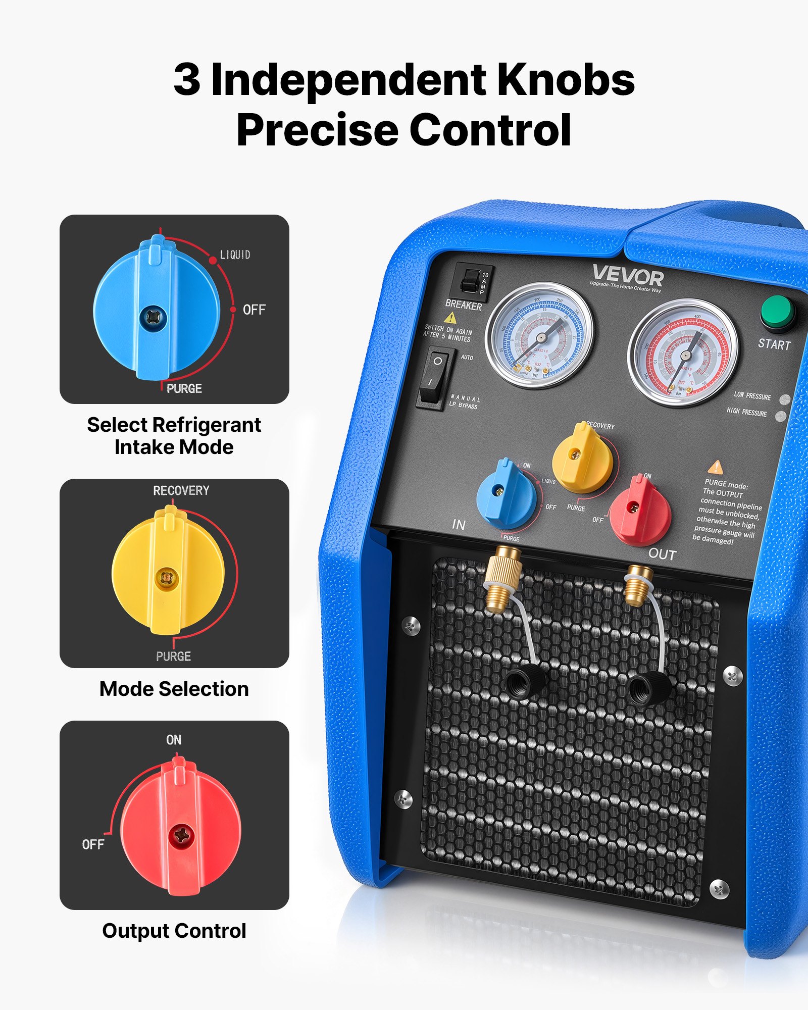 VEVOR Kältemittelabsauggerät Tragbare Kältemittel Absaugstation, 220V/50Hz 1450 U/min. 3/4 PS mit Einzylinder Absauganlage für Kältemittel A1 & A2L, Rückgewinnungsgerät für KFZ- & Hausklimaanlagen