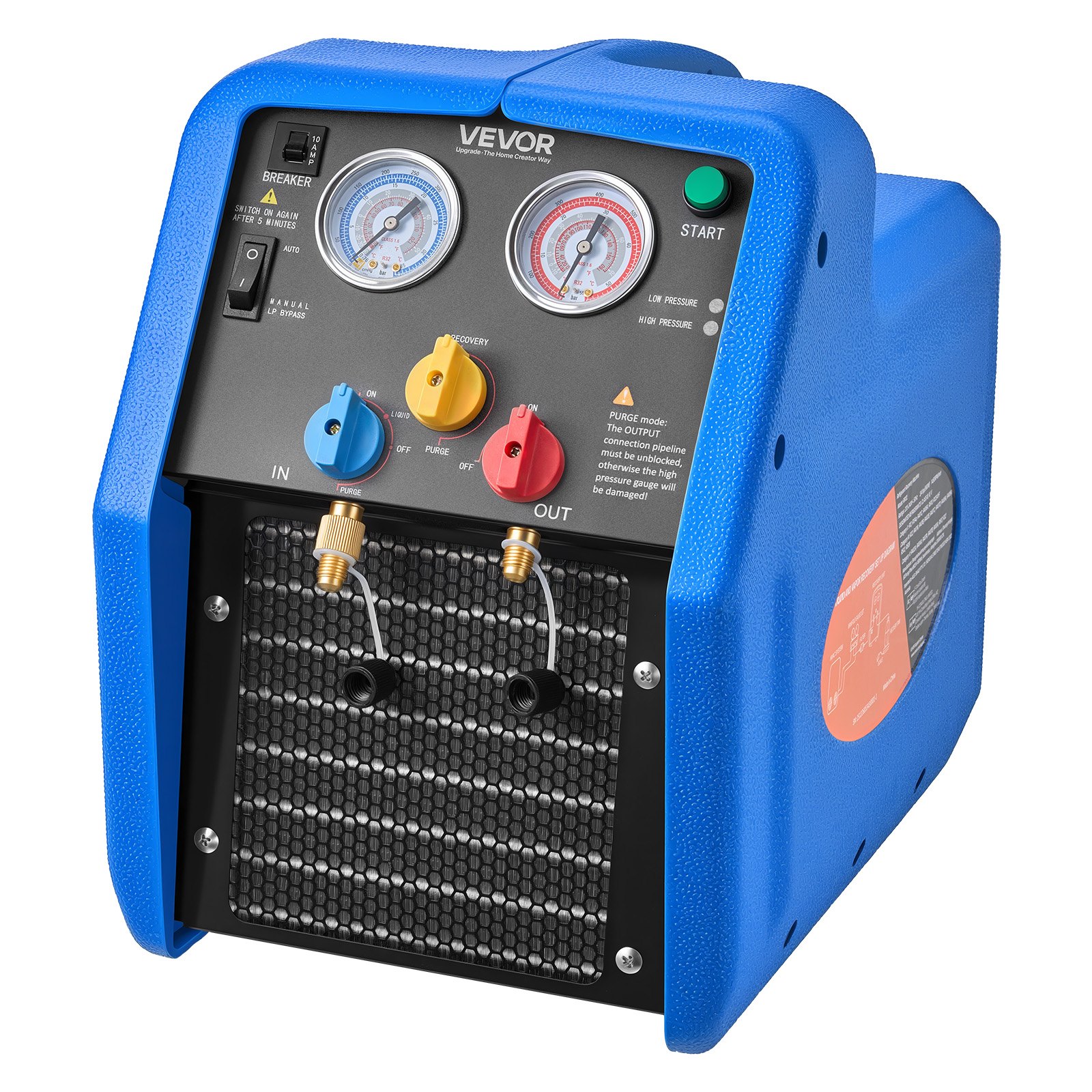 VEVOR Kältemittelabsauggerät Tragbare Kältemittel Absaugstation, 220V/50Hz 1450 U/min. 3/4 PS mit Einzylinder Absauganlage für Kältemittel A1 & A2L, Rückgewinnungsgerät für KFZ- & Hausklimaanlagen