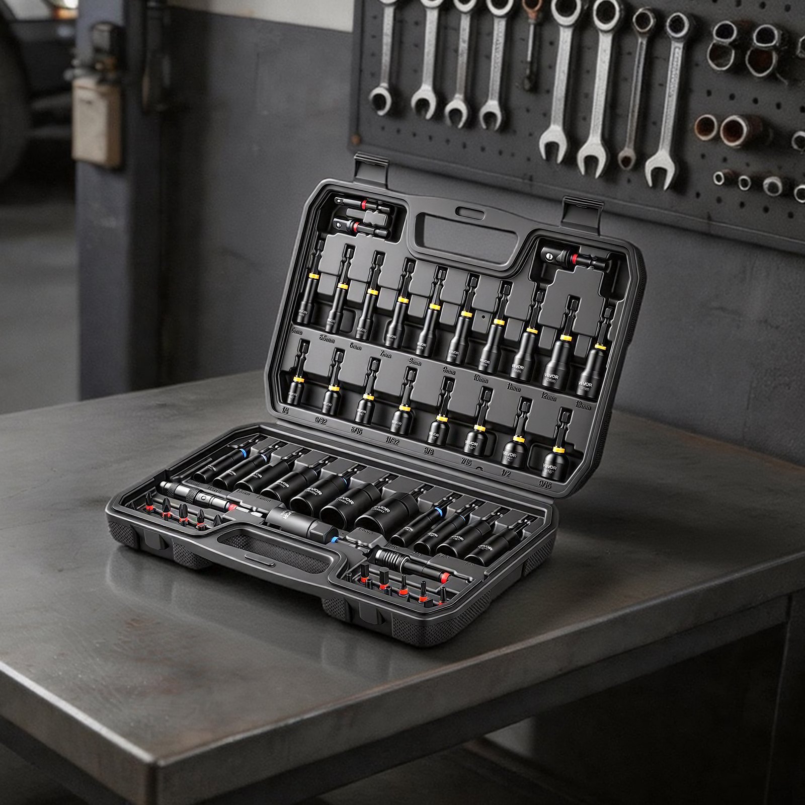VEVOR Steckschlüsselsatz, 55-tlg., SAE- & Metrisch, Magnetische Steckschlüssel, mit Einsätzen, Verlängerung, Bits & Werkzeugkoffer, für Autoreparaturen, Heimwerkerarbeiten & DIY-Projekte