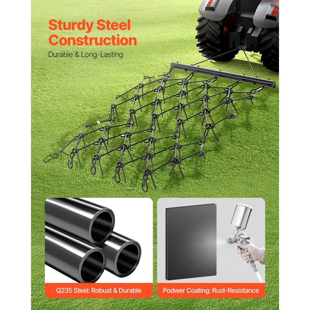 VEVOR Schleppegge, 1707x1219mm, Wiesenegge mit 80 scharfen Zähnen, geeignet für ATV- & UTV-Traktor, für Bodenvorbereitung, Aussaat, Glättung von Landschaften & Instandhaltung von Hofkiesauffahrten