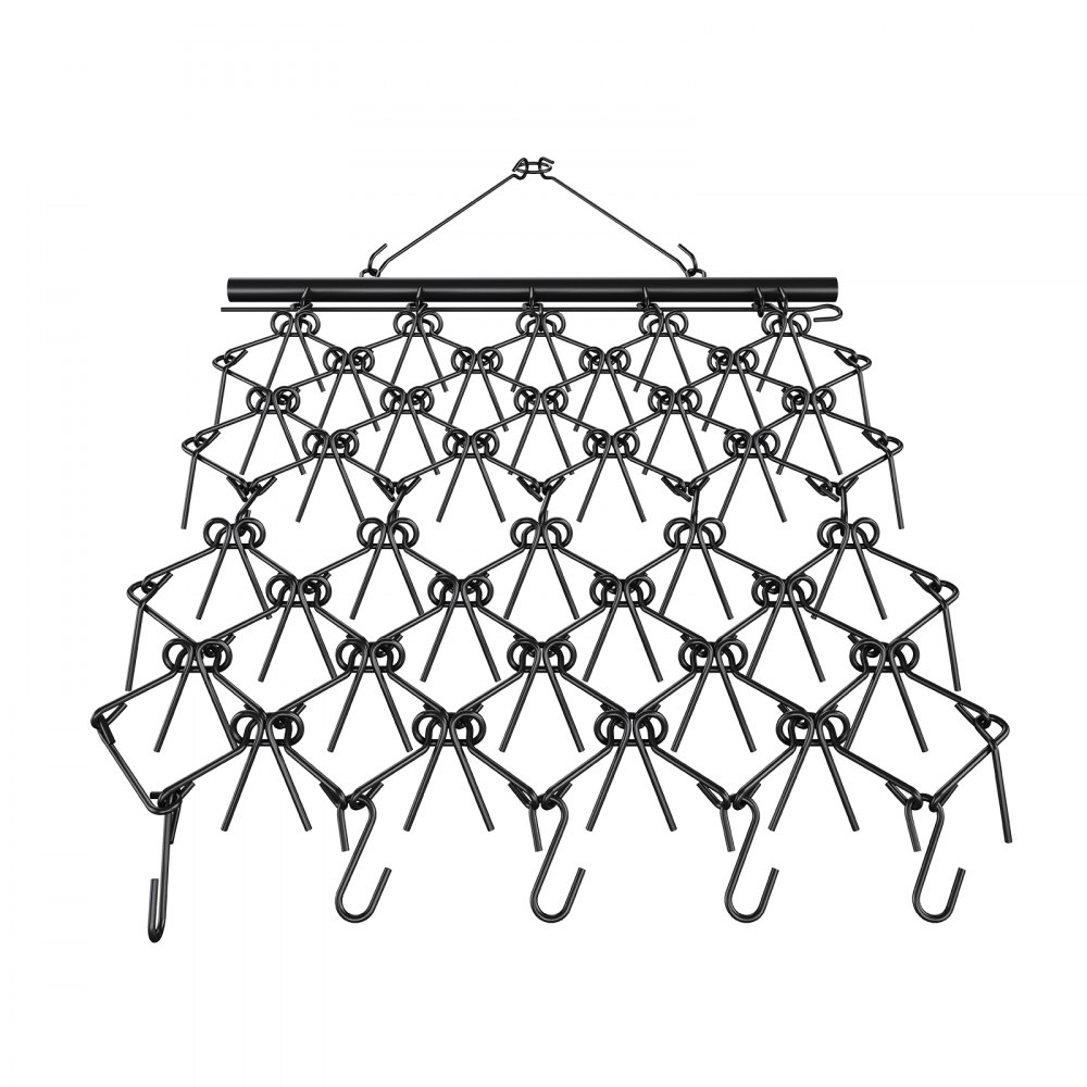 Schwarze VEVOR-Schleppegge aus Metall mit miteinander verbundenen Zinken und Haken, geeignet für die Boden- und Hofpflege.