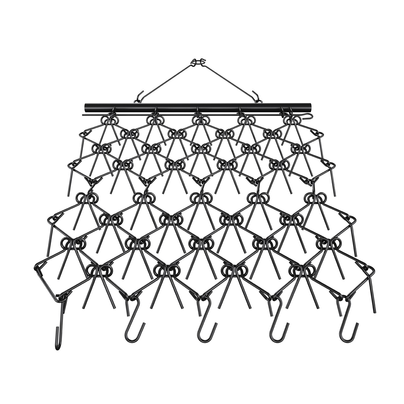 Schwarze VEVOR-Schleppegge aus Metall mit miteinander verbundenen Zinken und Haken, geeignet für die Boden- und Hofpflege.