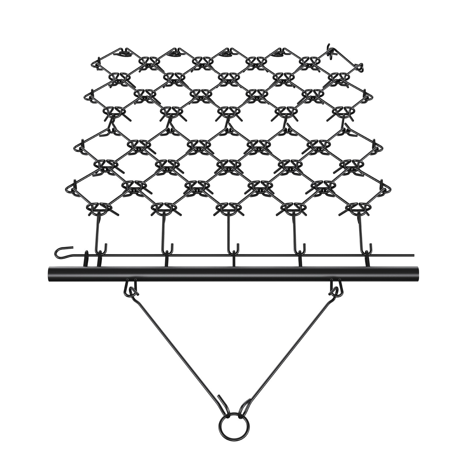 schwarze VEVOR-Schleppegge aus Metall mit aufwendigem Kettengeflecht-Design und stabilem Befestigungsring.