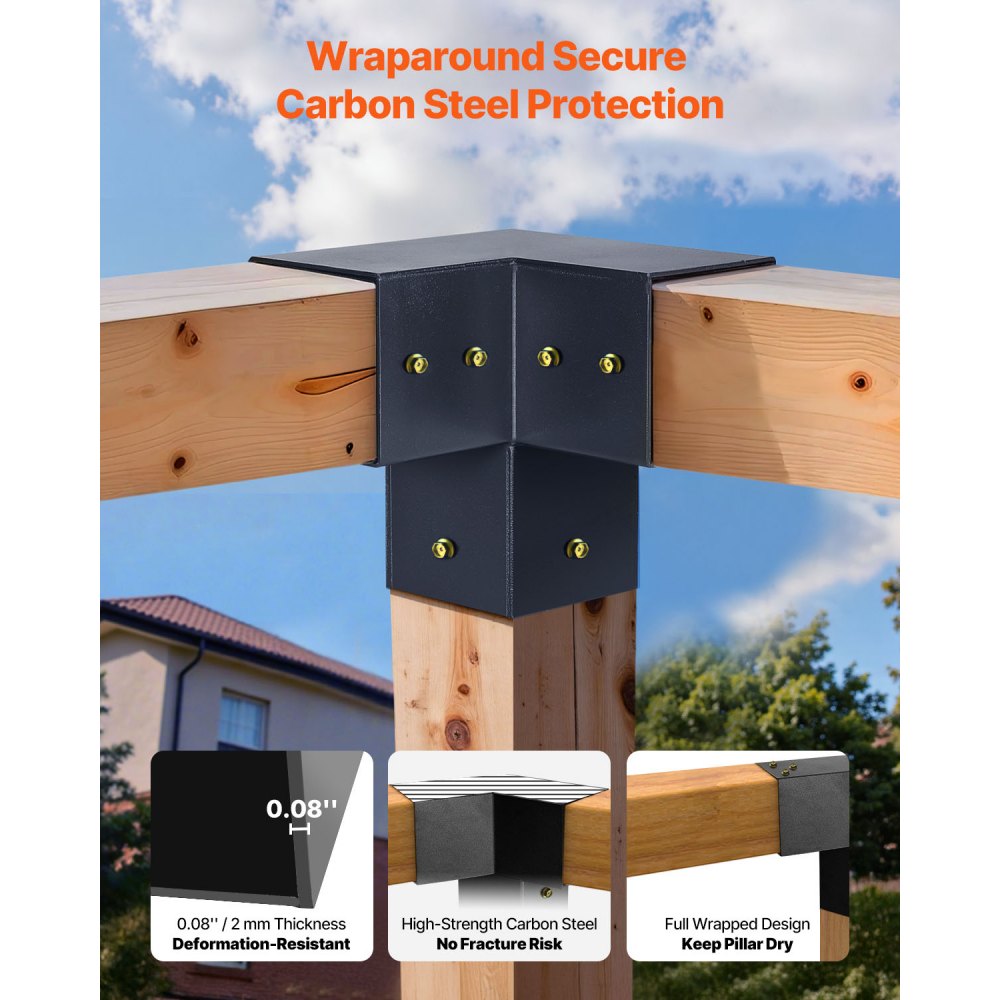 VEVOR Pfostenverbinder, Pfostennecke für Posten mit Innengröße von 92x92 mm, 3-Wege-/4-Wege-Pavillonhalterung mit Pfostensockeln & Firsthalterungen für Pergolen & Pavillons, 14-teilig