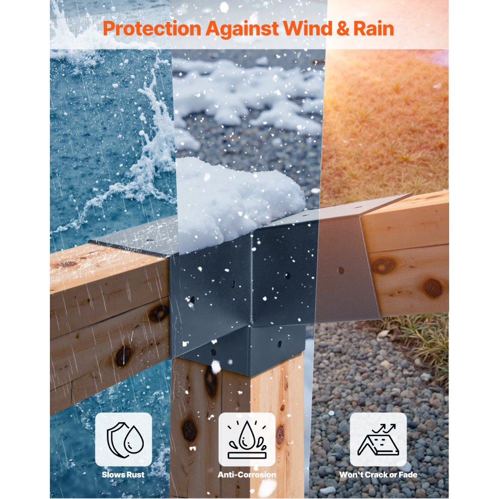 VEVOR Pfostenverbinder, 3-Wege-Schräghalterungen für 92x92 mm Holzbalken, 2er-Pack Pergola-Halterungen mit 2 Pfostensockeln & 2 Wandmontagesockeln, für Pergolen, Pavillons & Schuppen im Freien
