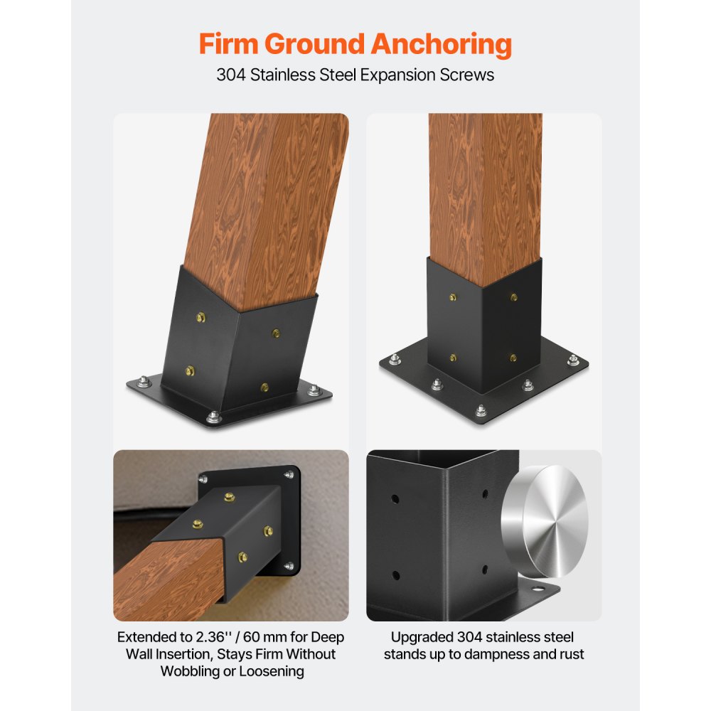 VEVOR Pfostenverbinder, 3-Wege-Schräghalterungen für 92x92 mm Holzbalken, 2er-Pack Pergola-Halterungen mit 2 Pfostensockeln & 2 Wandmontagesockeln, für Pergolen, Pavillons & Schuppen im Freien