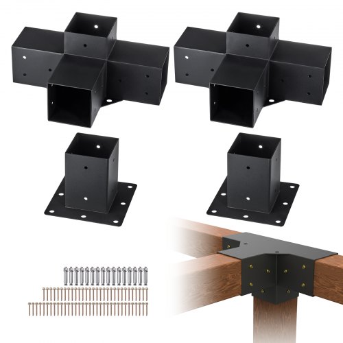 VEVOR 4er-Set Pfostenverbinder 4x4 Zoll (4-Wege) für Innengröße von 3,6x3,6 Zoll Pfostenecke Pergola Eckverbinder Holzverbinder 90°-Stiefelstruktur Eckhalterung Holzbalken Pavillon Halterungs Set