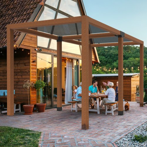 VoTwoofv Pergola-Halterung 4-Wege, Rechtwinklig – Für 8,9x8,9 Cm (4x4) Holzpfosten, Verzinkter Stahl, Schwarz, Inkl. Montageset