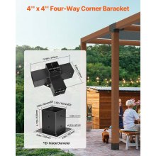 VEVOR 4er-Set Pfostenverbinder 4x4 Zoll (4-Wege) für Innengröße von 3,6x3,6 Zoll Pfostenecke Pergola Eckverbinder Holzverbinder 90°-Stiefelstruktur Eckhalterung Holzbalken Pavillon Halterungs Set