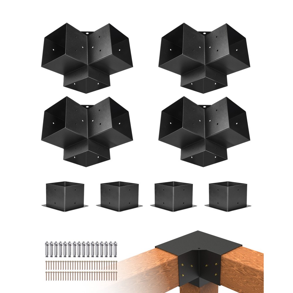 VEVOR Pergola-Halterungs-Set 152,4 x 152,4 mm, 8 Stück, 3-Wege-Hochleistungs-Eckwinkel, Holzarbeiten, DIY-Pfostensockel, einfache Installation, Holzbalken für Pavillons, Terrassen-Pergolen, Blockhütten-Pergola-Hardware für den Außenbereich