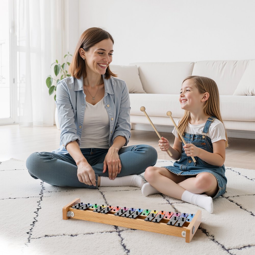 VEVOR Glockenspiel, 27 Noten, professionelles Xylophon-Schlaginstrument, mit SPCC-Klappen & bunten Metalltasten, inklusive 4 Schlägeln, Tragetasche, Musikinstrumenten-Set für Anfänger