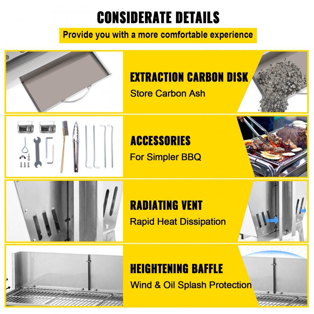 VEVOR BBQ Spießgrill Tisch Spießbratengrill mit Grillmotor für Hähnchen Lamm, Rind oder Rollbraten, mit höhenverstellbarer Spieß für bis zu 60 kg Grillgut, Grillfläche Holzkohlegrill: ca. 88 x 44 cm