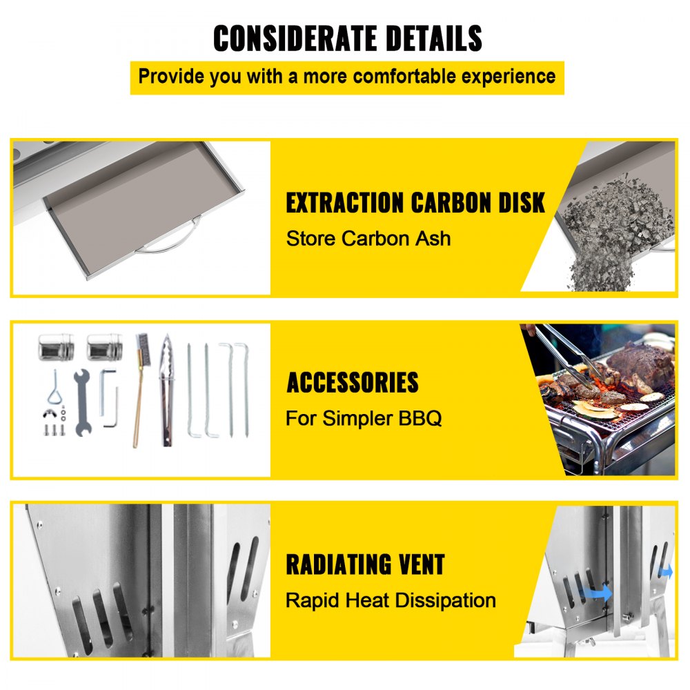 VEVOR Lammbräter-Maschine 88 x 44 cm, Tragbares Grill BBQ-Grill-Kits Faltbarer Edelstahl-Holzkohlegrill Grillwagen 60 kg Rotisserie Grill, für Reisen/Outdoor/Campers/Wohnmobil/Roadtrip/Party/Familie