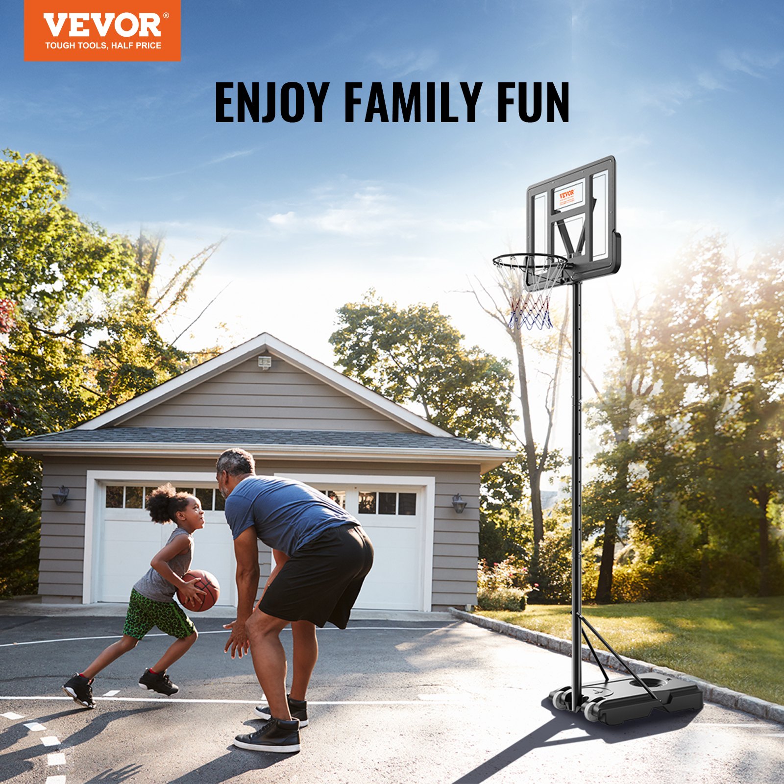 VEVOR Outdoor Basketball Hoop Stand, 122-305 cm Adjustable Height, Black, Weatherproof, Rustproof, Portable Basketball Hoop Base with Water or Sand