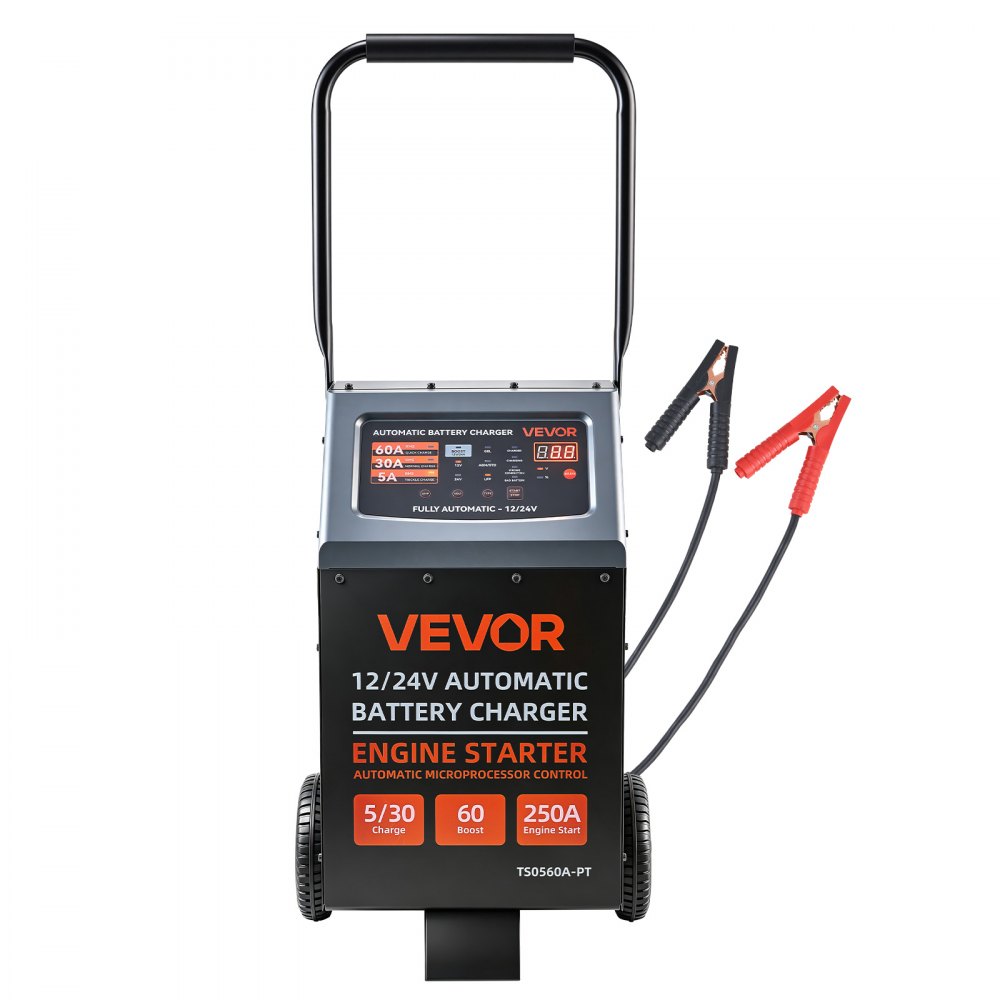 VEVOR 12V/24V Wheeled Battery Charger 250A/125A Car Charger Engine Starter, Heavy Duty Automotive Car Battery Maintainer, Fully Automatic, with Wheels, Compatible with Lead-Acid and Lithium Batteries