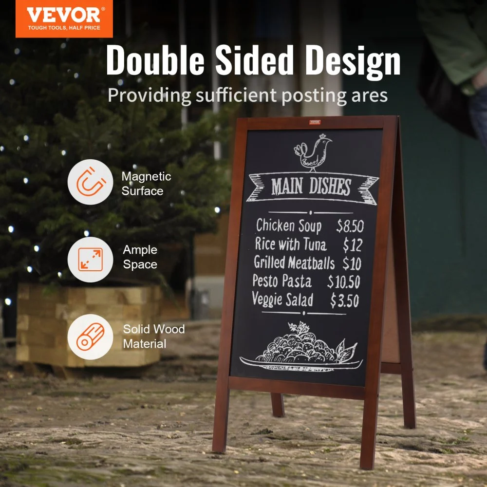 VEVOR Kundenstopper Werbeaufsteller mit Holzrahmen 508 x 1016 mm, Werbetafel Aufsteller 432 x 750 mm Speisetafel Braun inkl. 8 Kreidemarker zum Schreiben mit Kreide für Restaurants, Bars usw.