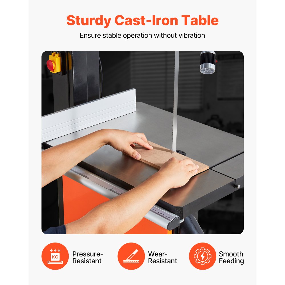 VEVOR Bandsäge, Schnittbreite 457 mm, Bandsäge mit 2240-W-Motor (3 PS), max. Schnitthöhe 406 mm, 690x510 mm Gusseisentisch, mit 360°-Arbeitsleuchte, Gehrungsanschlag, Parallelanschlag