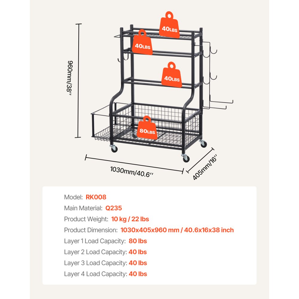 VEVOR Home Gymnastics Storage Rack, Steel Yoga Mat Holder, Yoga Mat Weightlifting Rack with Wheels & Hooks, Barbell Weightlifting Rack for Home Exercise Fitness Equipment