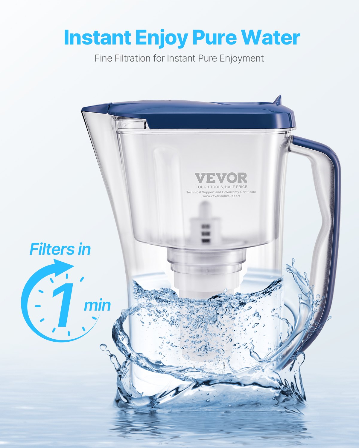 VEVOR Wasserfilter-Ersatz mit 0,3 L/min Durchflussrate für Kannen & Spender (3 Stk.) BPA-frei, hält 3 Monate oder 150 L, reduziert Kalk Blei Chlor, für Wasserfilterkanne 6216 Weiß