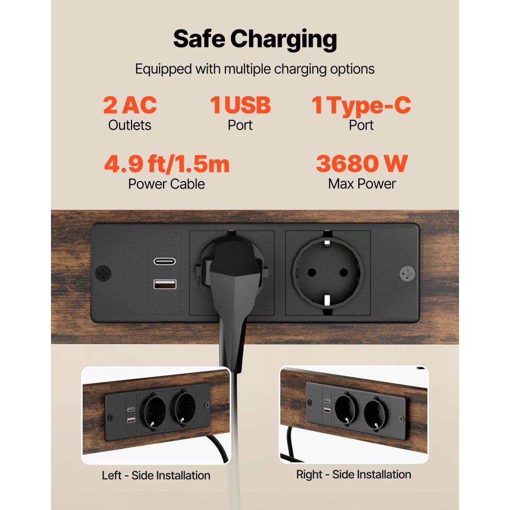 VEVOR Küchenregal Bäckerregal (800 x 400 x 1618 mm) mit X-förmiger Stützstange & 12 S-förmigen Haken & Integrierter Steckdosenleiste, Mikrowellenregal für Geschirr Gewürzflaschen Metallregal