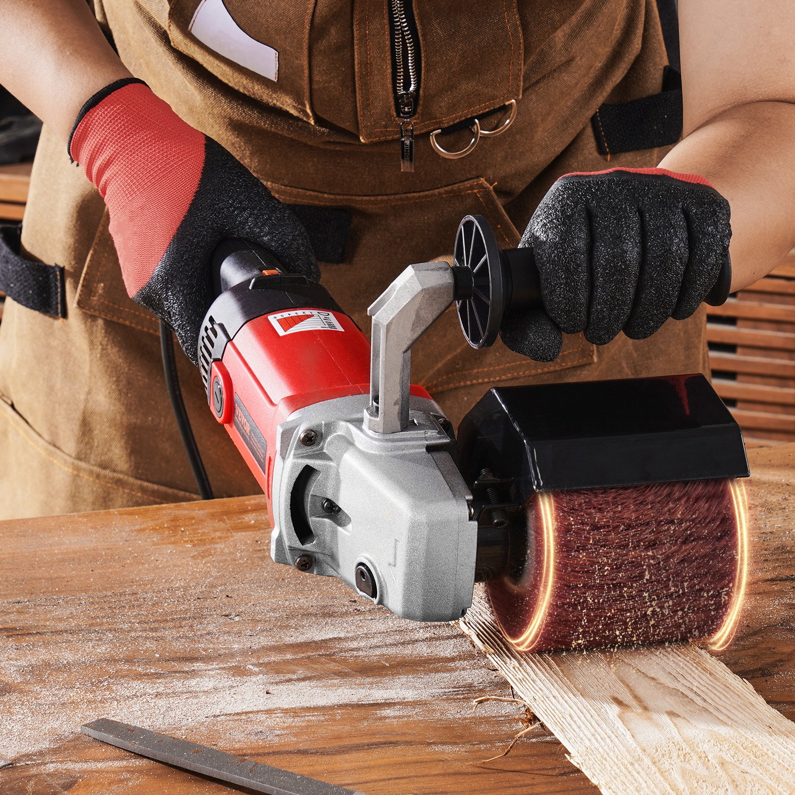 VEVOR Poliermaschine, 1200 W, 6 variable Geschwindigkeiten, Oberflächenbearbeitungswerkzeug, handgeführte elektrische Metallpoliermaschine mit 4 Faserpolierrädern für Edelstahl, Nichteisenmetalle