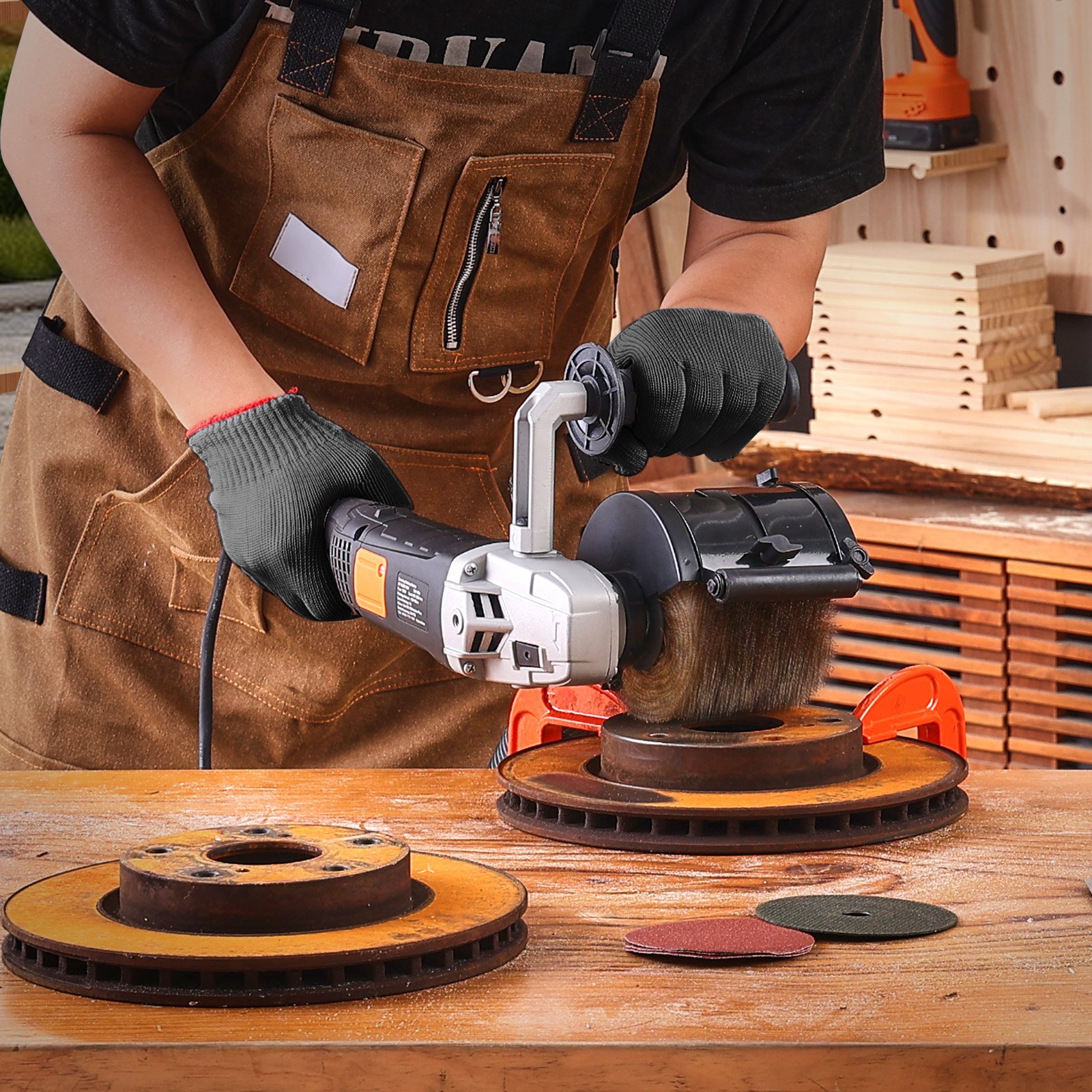 VEVOR Poliermaschine, 1300 W, 6 variable Geschwindigkeiten, Oberflächenbearbeitungswerkzeug, handgeführte elektrische Metall-Poliermaschine mit Stahldraht-Polierrad für Edelstahl, Holz