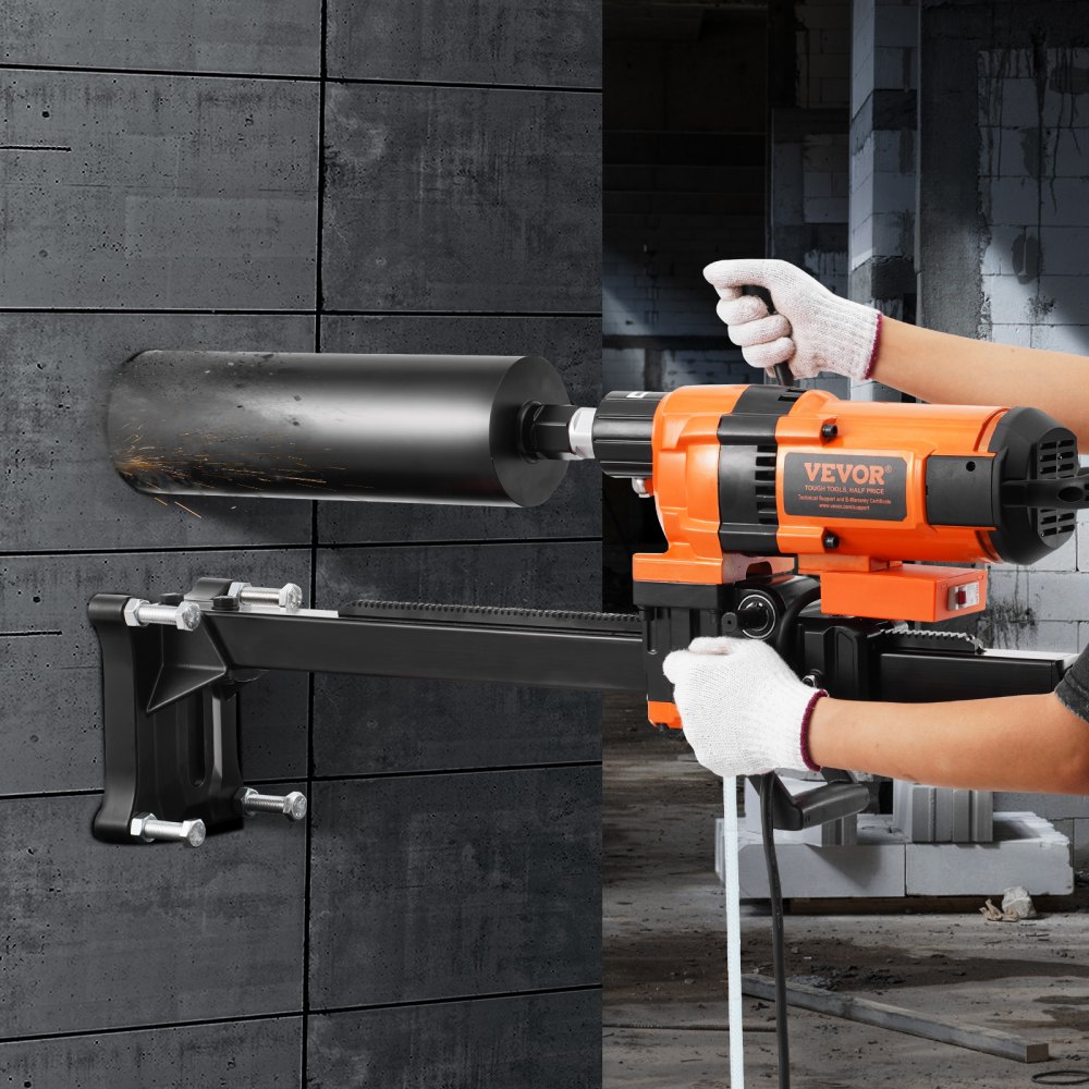 VEVOR Kernbohrmaschine Diamantkernbohrgerät mit Bohrdurchmesser 2-30 cm mit Ständer und Kernbohrer, 3500 W robuster Beton-Kernbohrer, Nass- und Trockenanwendung für Beton Ziegel