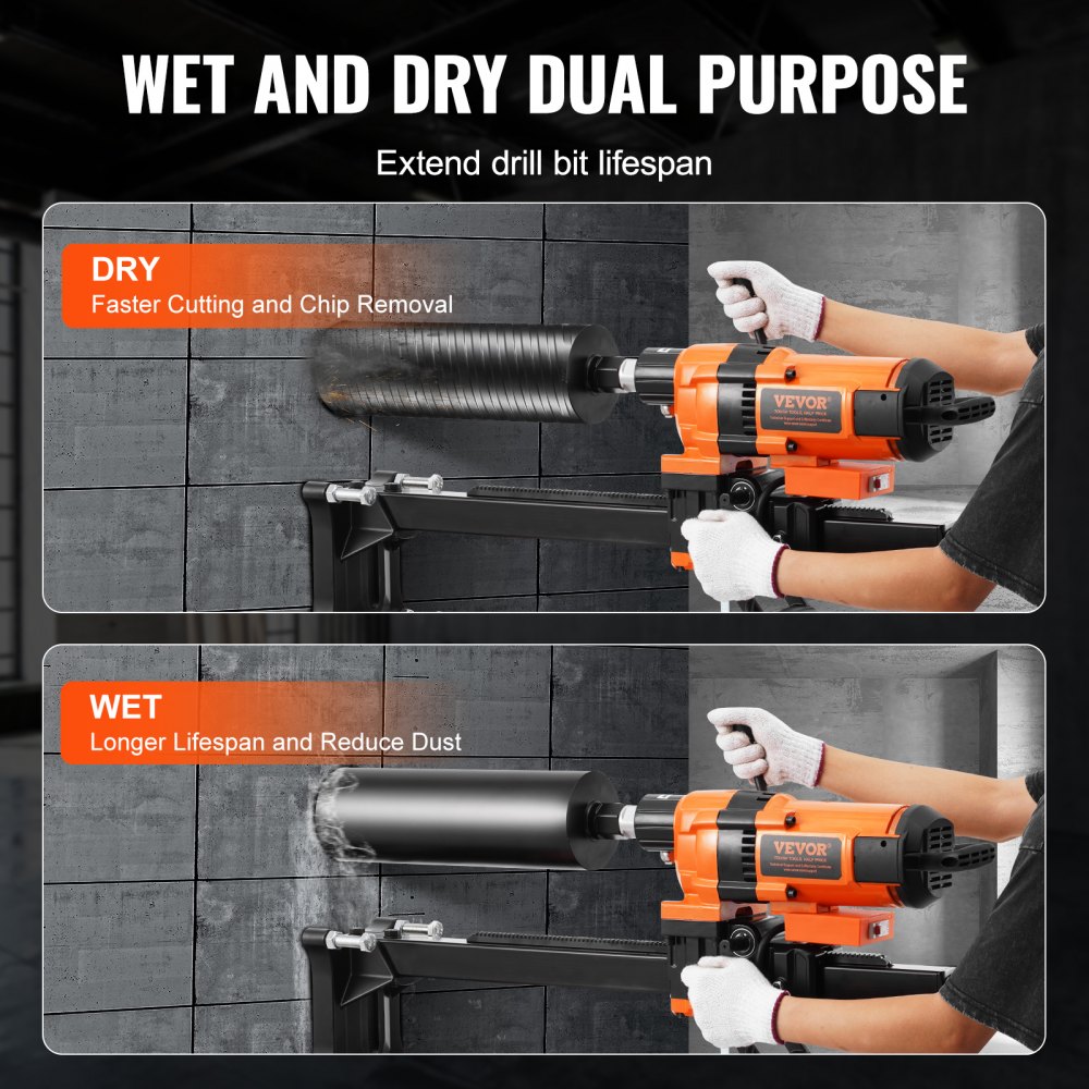 VEVOR Core Drilling Machine, Diamond Core Drilling Device with Drilling Diameter 2-30 cm, with Stand and Core Drill Bit, 3500 W Robust Concrete Core Drill, Wet and Dry Application for Concrete and Brick