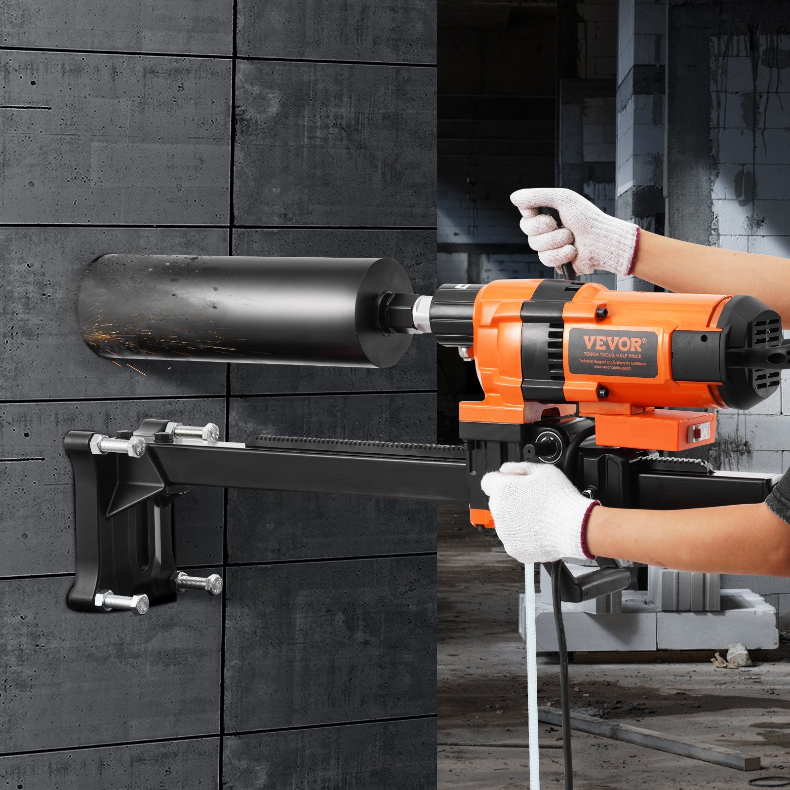 VEVOR Kernbohrmaschine Diamantkernbohrgerät mit Bohrdurchmesser 2-30 cm mit Ständer und Kernbohrer, 3500 W robuster Beton-Kernbohrer, Nass- und Trockenanwendung für Beton Ziegel