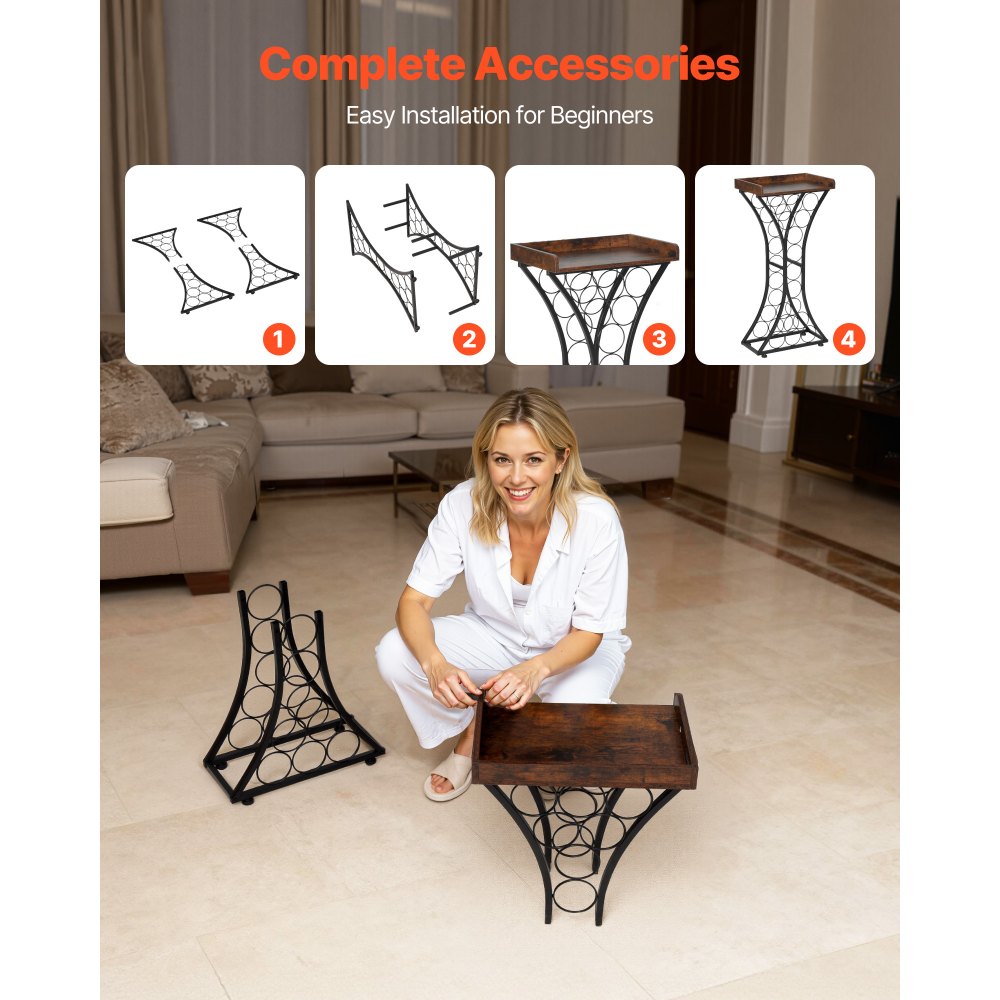 VEVOR Weinregal für 15 Flaschen, freistehendes Flaschenregal mit 20 kg Gesamtbelastbarkeit & Glashalter & Holzplatte, Weinflaschenständer für Küche Weinkeller Bar Wohnzimmer, Weinflaschenhalter Schwarz