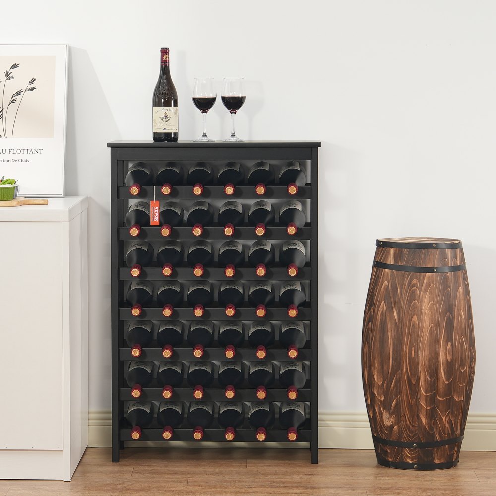 VEVOR Weinregal 42 Flaschen, stabiles Flaschenregal, 7-stufiges Lagerregal aus massivem Bambusholz, freistehendes Weinregal, wackelfreie Regale für Küche, Bar und Keller (schwarz)