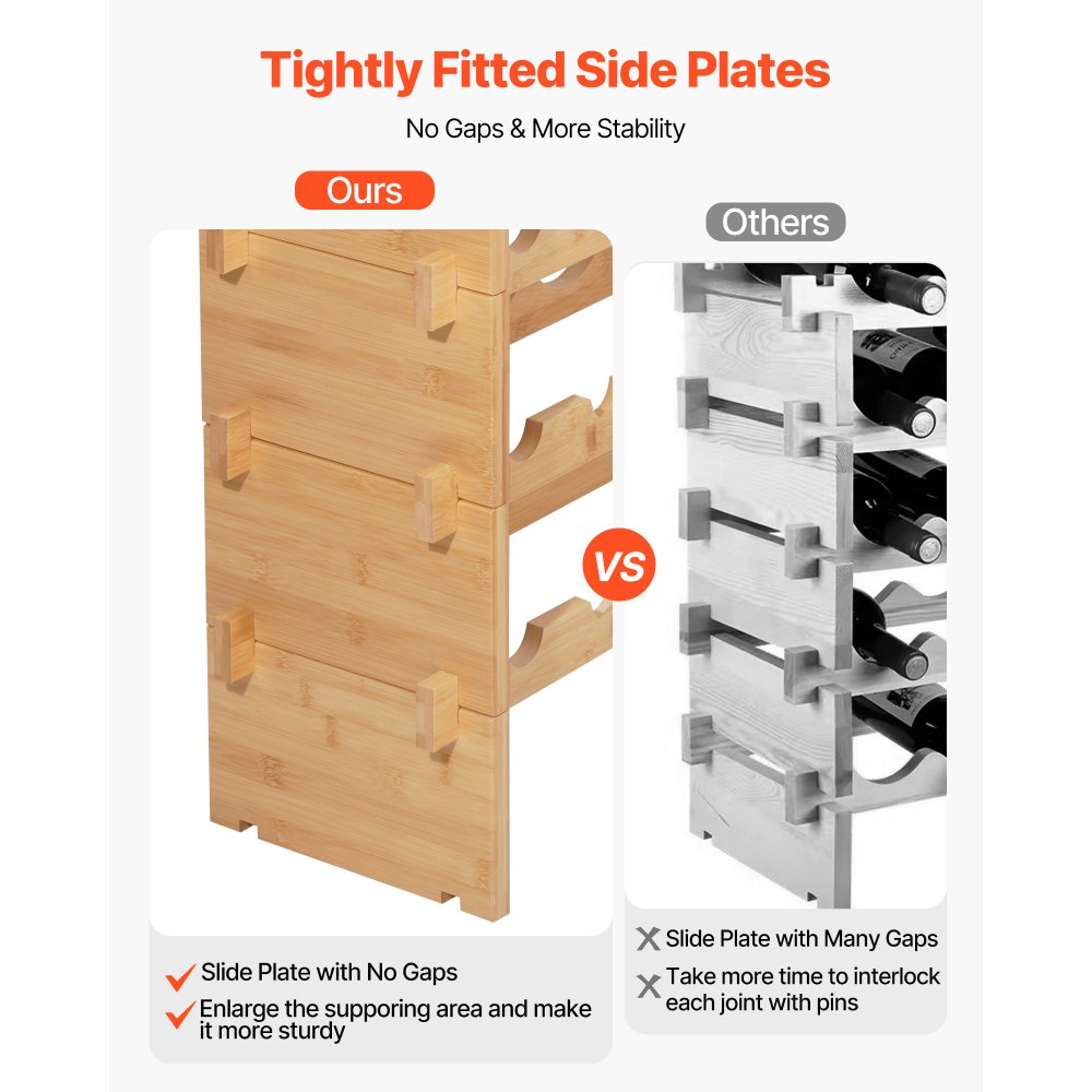 VEVOR stapelbares modulares Weinregal für 72 Flaschen, 8-stöckig, Flaschenregal mit 80 kg Gesamtbelastbarkeit, wackelfrei, Weinflaschenständer für Küche Weinkeller Bar, Weinflaschenhalter Natur