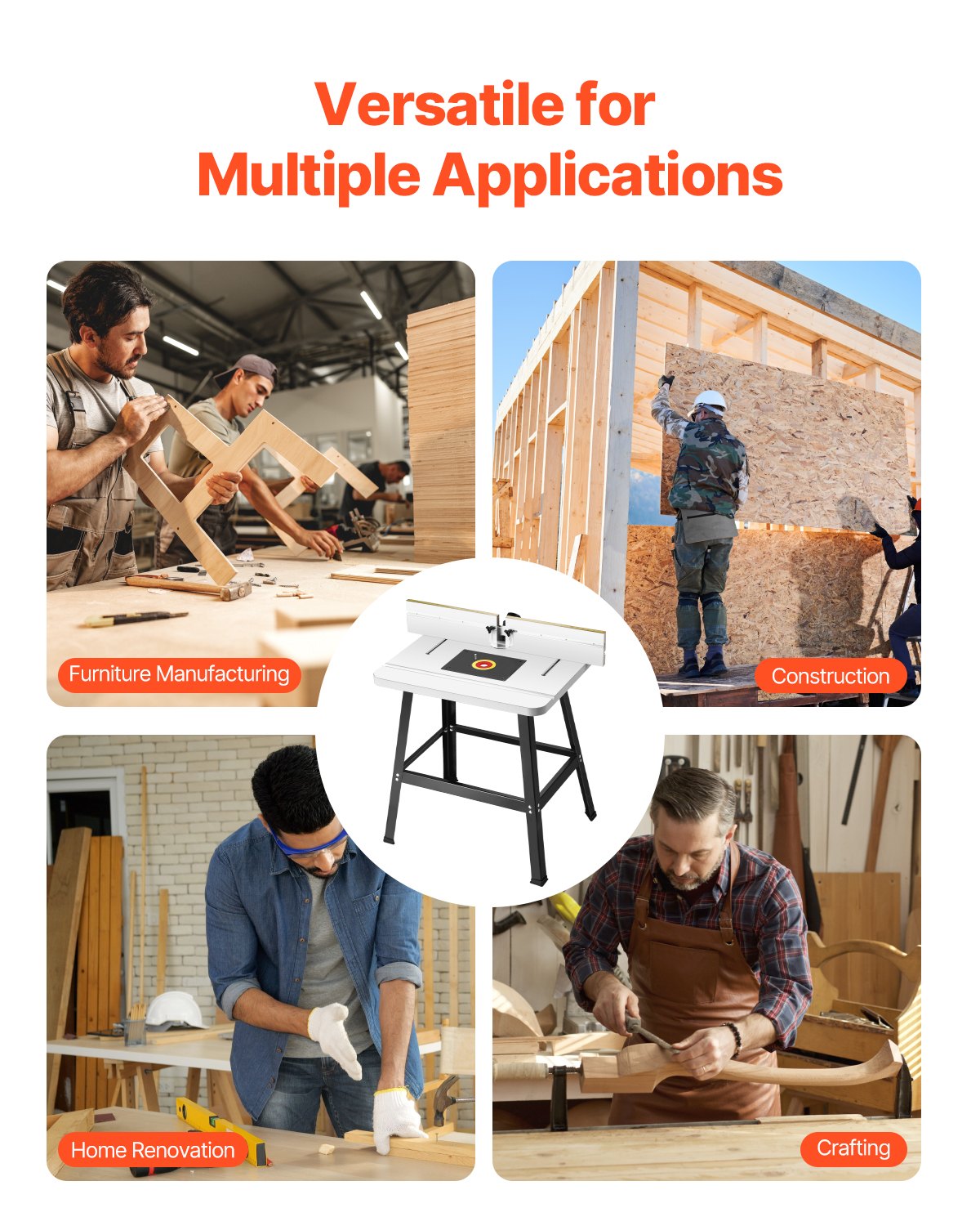 VEVOR router table, 920x606x1025 mm, router table accessory kit with adjustable fence, MDF board, stable metal base, dust collection port, compatible with router bits and various drill bits