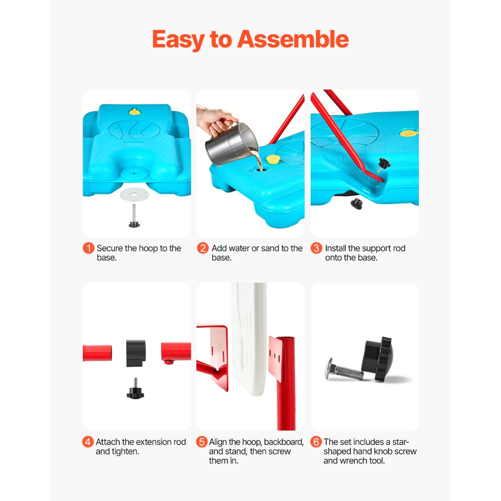 VEVOR Basketballkorb für Kinder, höhenverstellbar, tragbarer Basketballplatz mit befüllbarer Basis, Sportspiel im Garten, Basketballspielzeug für Kleinkinder im Alter von 3–8 Jahren, Jungen & Mädchen