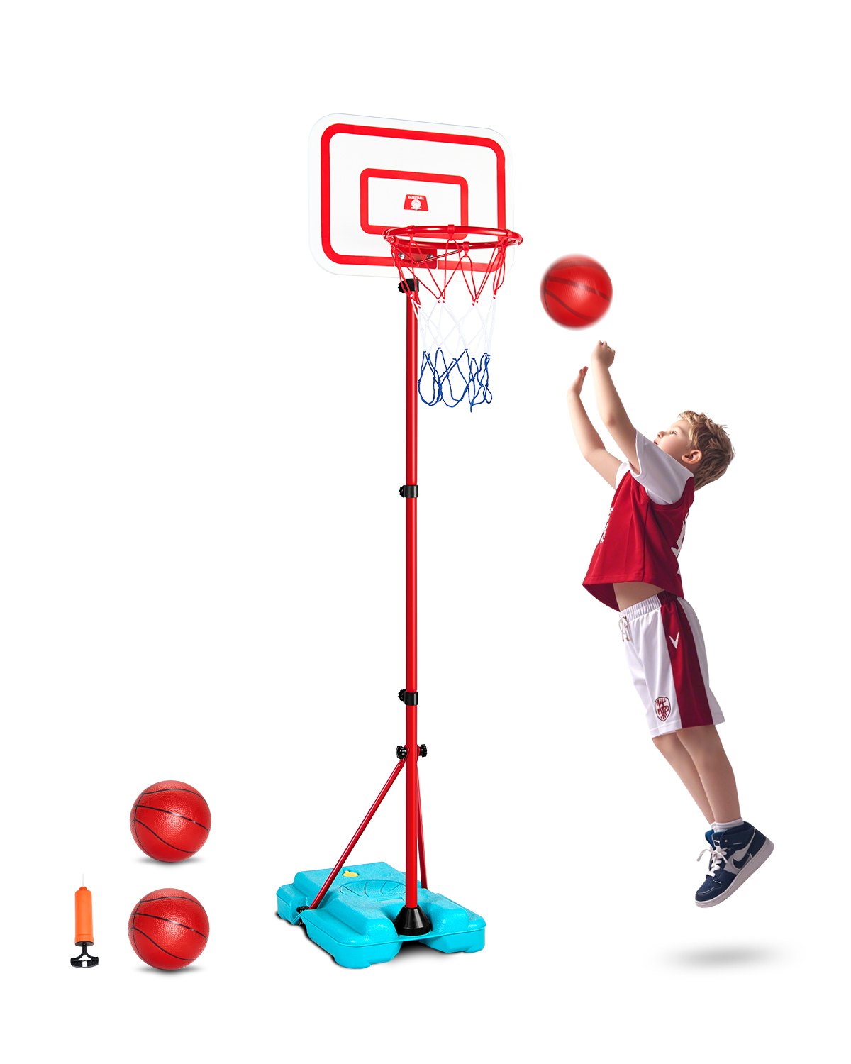 VEVOR Basketball Hoop for Kids, Height Adjustable, Portable Basketball Court with Fillable Base, Outdoor Sports Game, Basketball Toy for Toddlers Aged 3-8 Years, Boys & Girls
