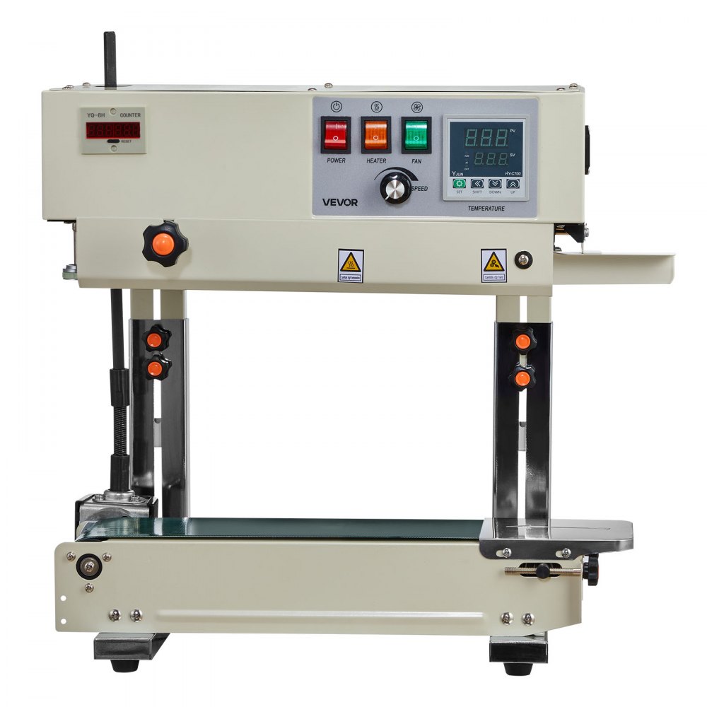 VEVOR Kontinuierliche Versiegelungsmaschine, 6-12 mm Siegelbreite, Vertikal, mit Rollendruck, Siegelmaschine Temperatur & Geschwindigkeit einstellbar, passend für 0,03-0,8 mm Plastikbeutel