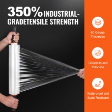 VEVOR Stretchfolie 381mmx305m 3er-Set 60 Gauge Industriestärke transparente langlebige Palettenfolie strapazierfähige Verpackungsfolie mit Griffen zum Verpacken von Paletten Versand und Umzüge