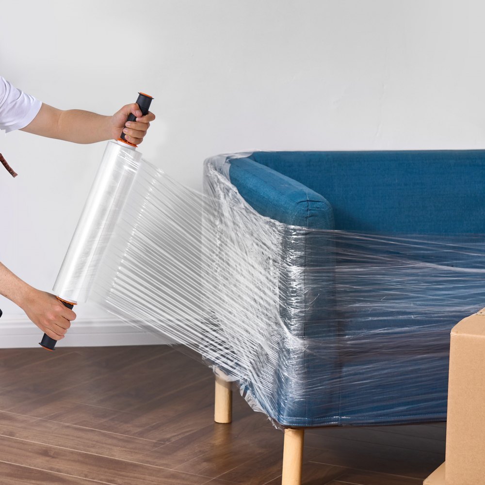 VEVOR Stretchfolie, 381 mm x 305 m, 4er-Set, 60 Gauge Industriestärke, transparente Palettenfolie, strapazierfähige Verpackungsfolie mit Griffen zum Verpacken von Paletten, Versand und Umzügen