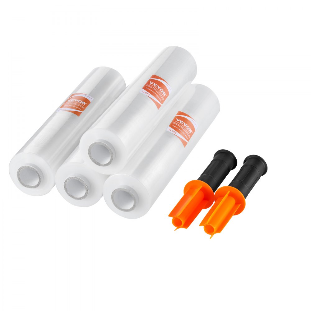 VEVOR Stretchfolie, 381 mm x 305 m, 4er-Set, 60 Gauge Industriestärke, transparente Palettenfolie, strapazierfähige Verpackungsfolie mit Griffen zum Verpacken von Paletten, Versand und Umzügen