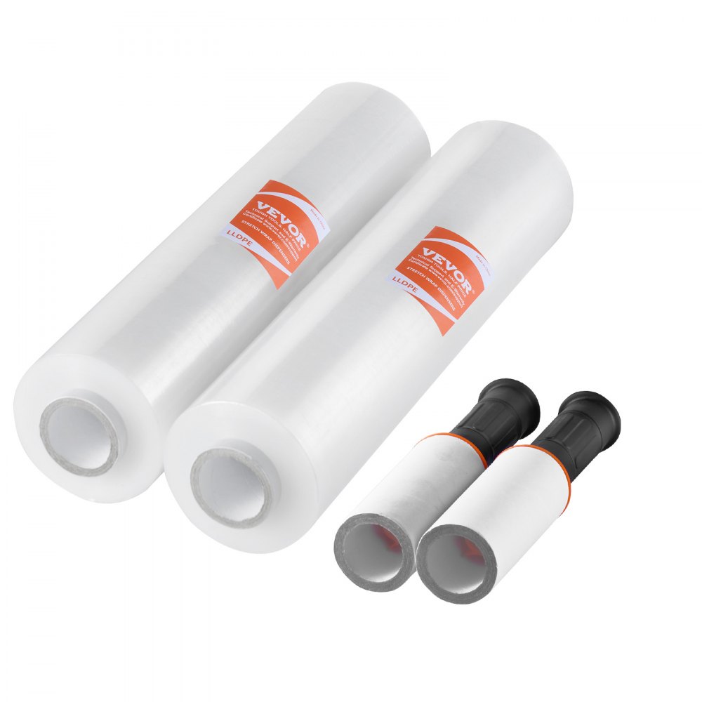 VEVOR Stretchfolie, 381 mm x 305 m, 2er-Set, 60 Gauge Industriestärke, transparente Palettenfolie, strapazierfähige Schrumpffolie mit Griffen zum Verpacken von Paletten, Versand und Umzügen
