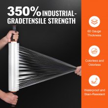 VEVOR Stretchfolie, 381 mm x 305 m, 2er-Set, 60 Gauge Industriestärke, transparente Palettenfolie, strapazierfähige Schrumpffolie mit Griffen zum Verpacken von Paletten, Versand und Umzügen