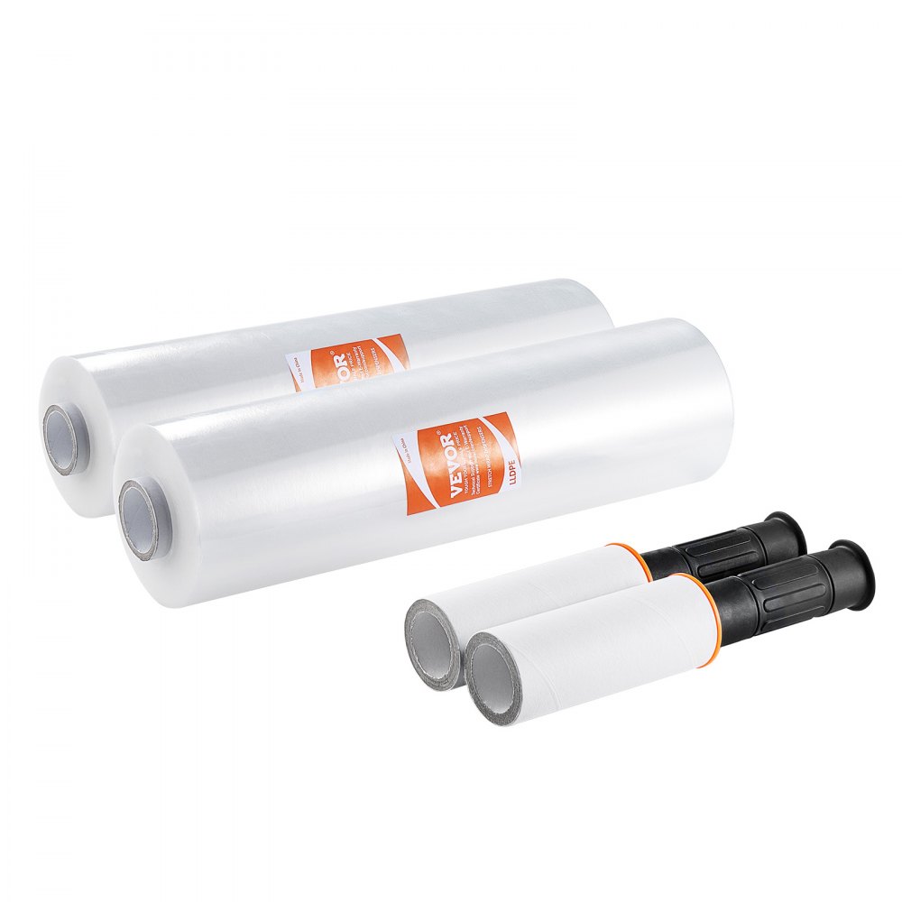 VEVOR Stretchfolie, 381 mm x 366 m, 2er-Set, 80 Gauge Industriestärke, transparente Palettenfolie, strapazierfähige Verpackungsfolie mit Griffen zum Verpacken von Paletten, Versand und Umzügen