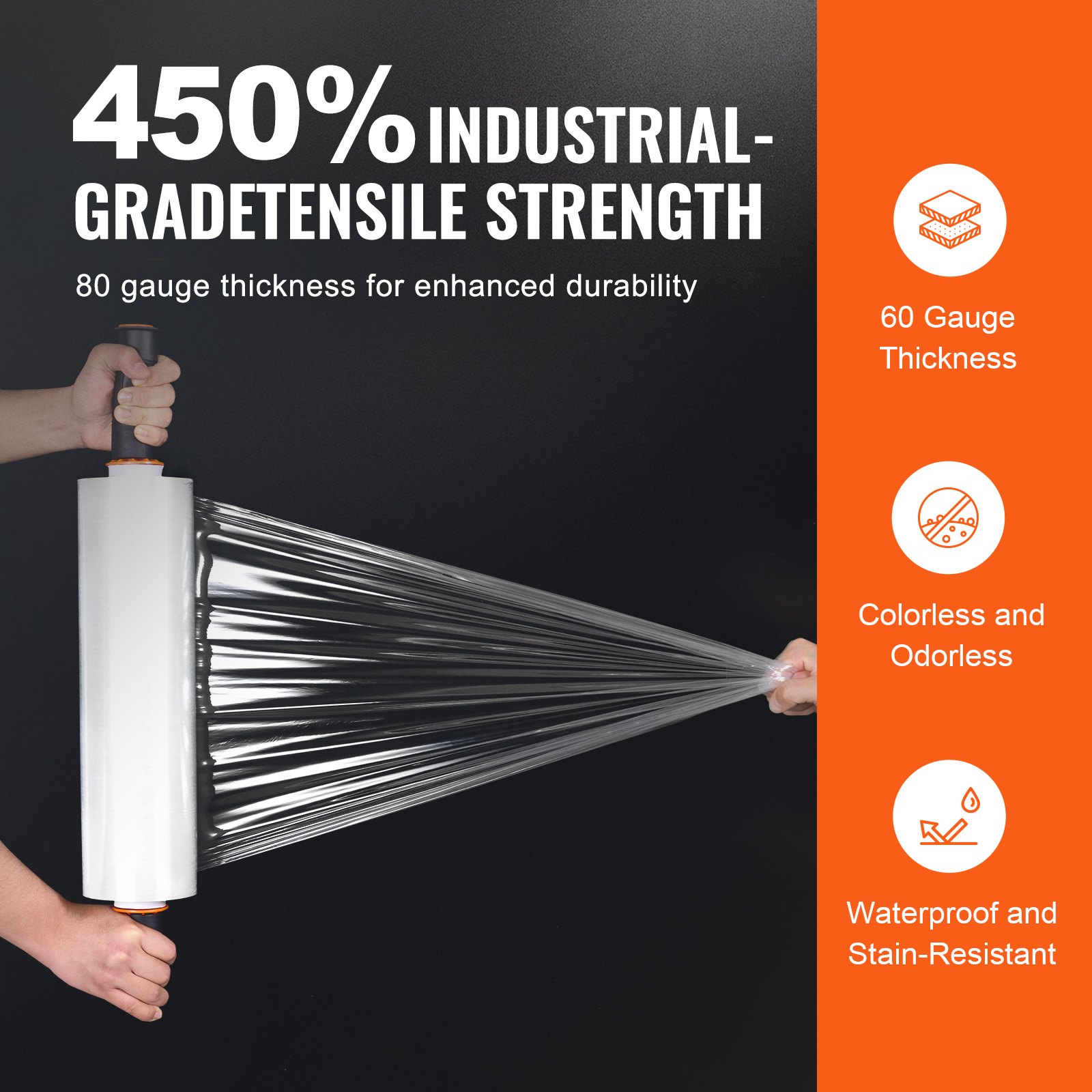 VEVOR Stretchfolie 381 mm x 366 m 1 Packung 80 Gauge Industriestärke transparente langlebige Palettenfolie strapazierfähige Schrumpffolie mit Griffen zum Verpacken von Paletten Versand und Umzügen