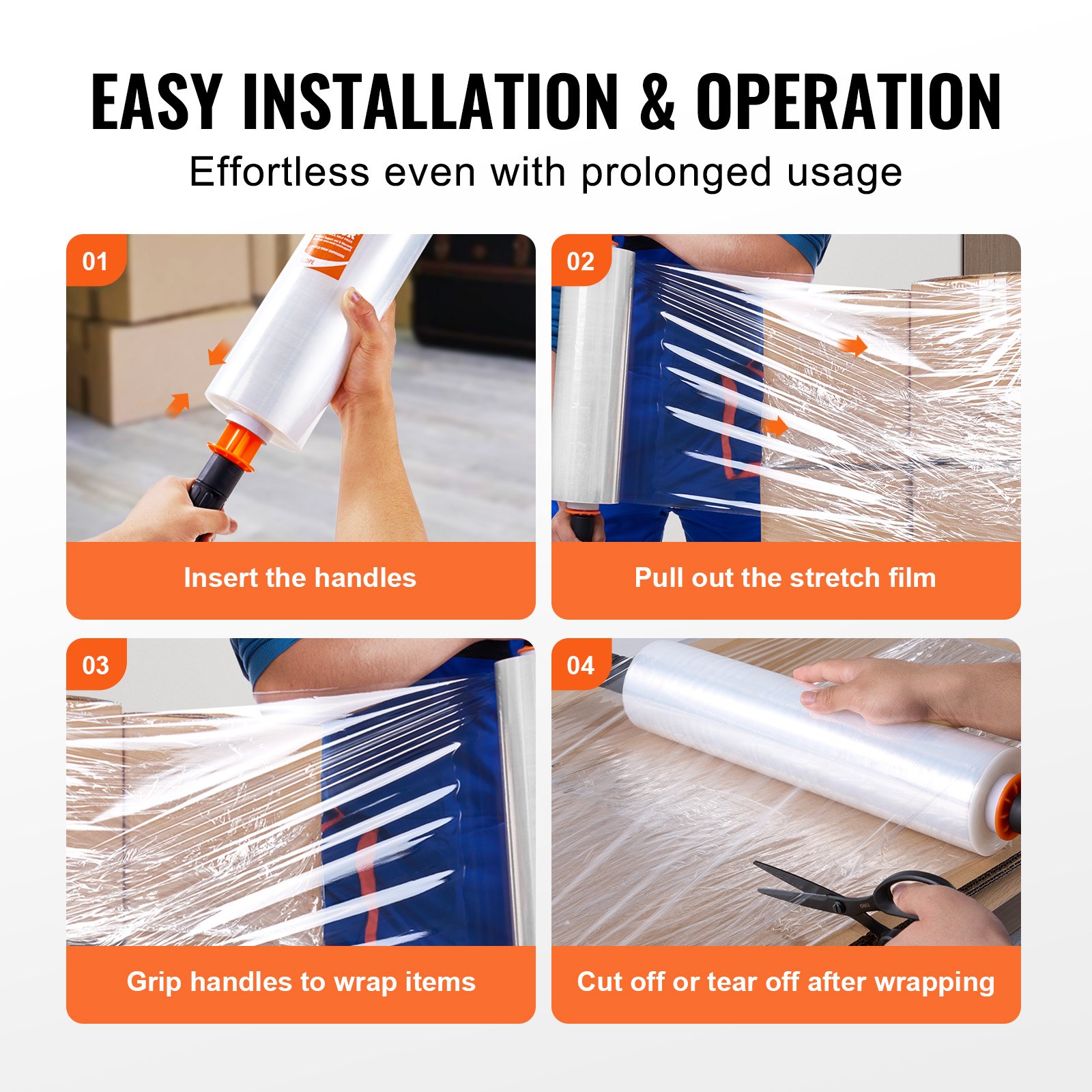 VEVOR Stretchfolie 381 mm x 366 m 1 Packung 80 Gauge Industriestärke transparente langlebige Palettenfolie strapazierfähige Schrumpffolie mit Griffen zum Verpacken von Paletten Versand und Umzügen